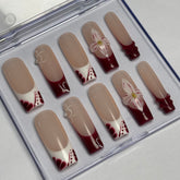 Burgundy Blossom Handmade Nails D034