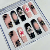 Blush - Noir Floral Handmade Nails D023