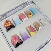 Rainbow Floral Handmade Nails L269