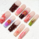 Enchanting Handmade Nail Art: Delicate Floral and Textured Designs D065