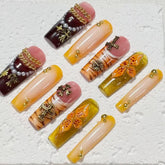 Exquisite Handmade Nail Art: Colorful Fusion with Cross, Flower & Chain Embellishments D063
